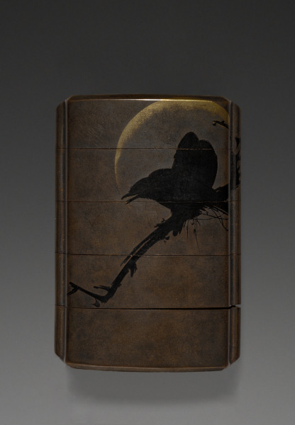 Inrō with Crows in Moonlight and Egrets in Snow