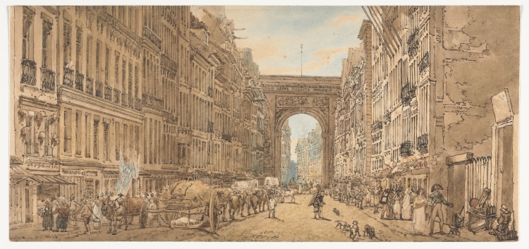 A Selection of Twenty of the Most Picturesque Views in Paris:  View of the Gate of St. Denis taken from the Suburbs