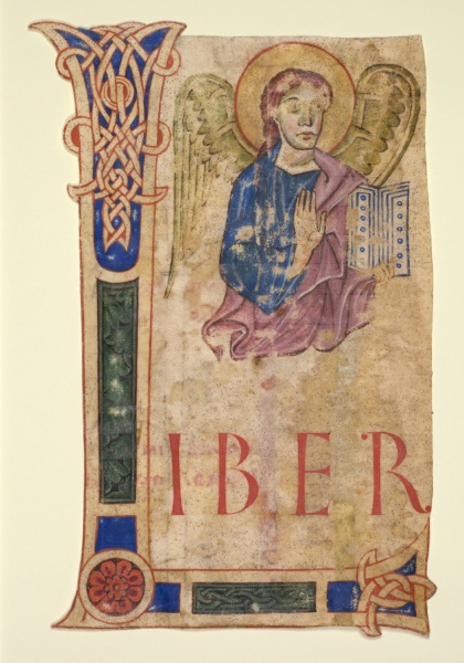 Miniature Excised from a Gospel Book: The Symbol of St. Matthew (recto) and Canon Tables (verso)