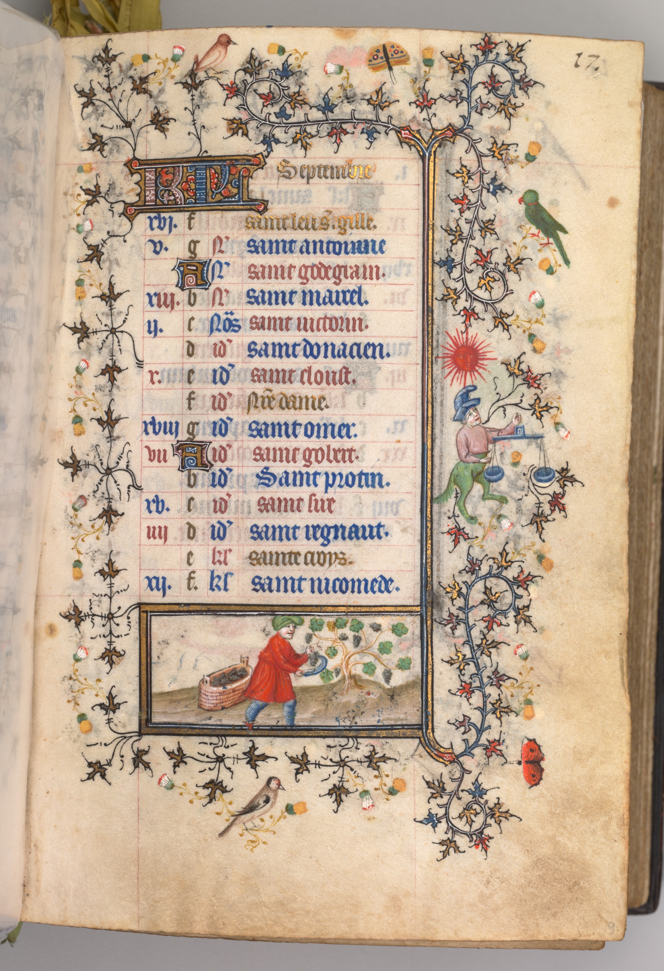 Hours of Charles the Noble, King of Navarre (1361-1425): fol. 9r, September