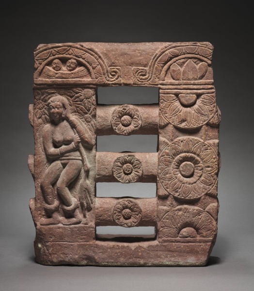 Section of Monolithic Railing with Bather and Lotus Medallions