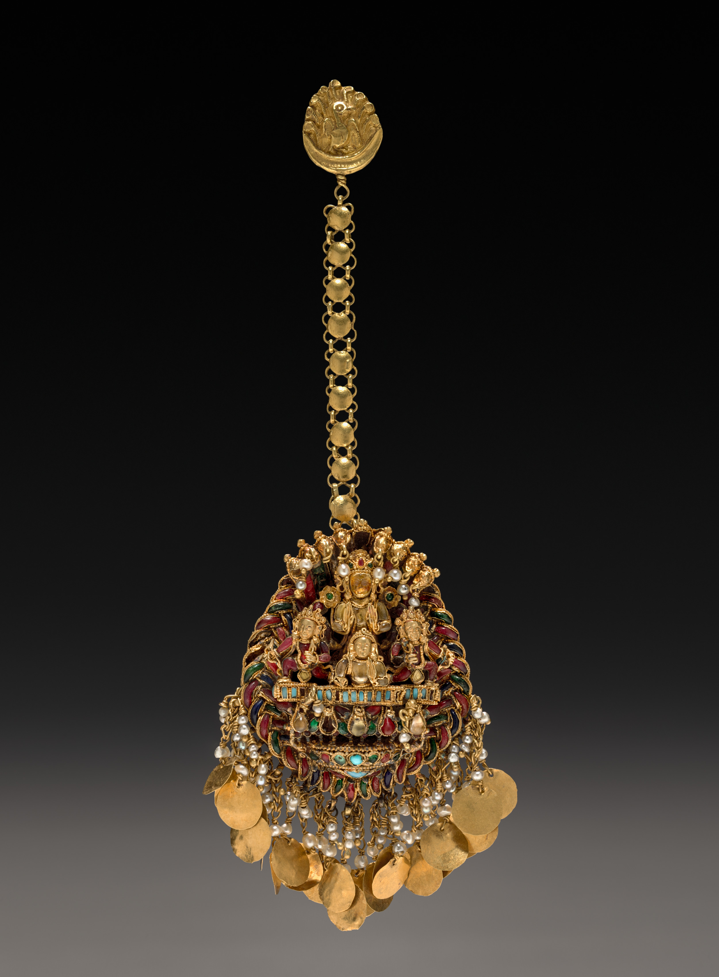 Forehead Pendant with Sun God Surya in a Chariot with Attendants