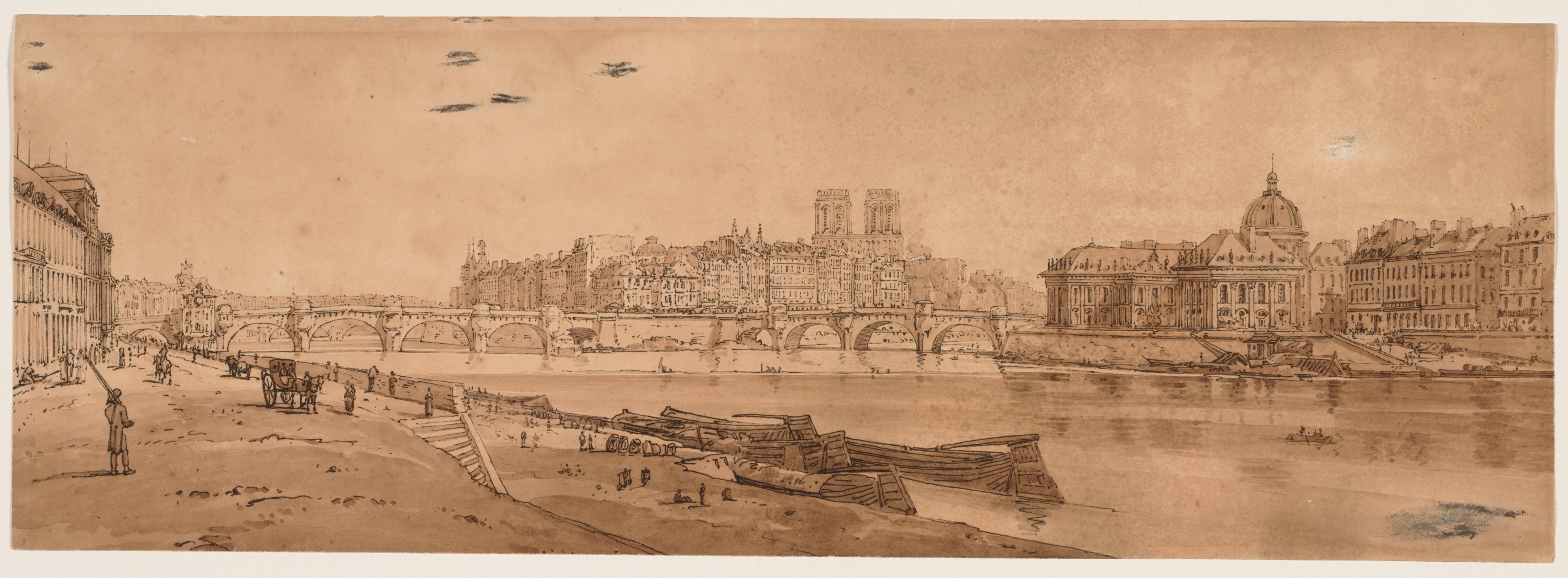 A Selection of Twenty of the Most Picturesque Views in Paris:  View of Pont Neuf, part of the Louvre, Notre Dame, and the College of Four Nations