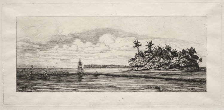Oceania:  Fishing near Islands with Palms in the Uea or Wallis Group
