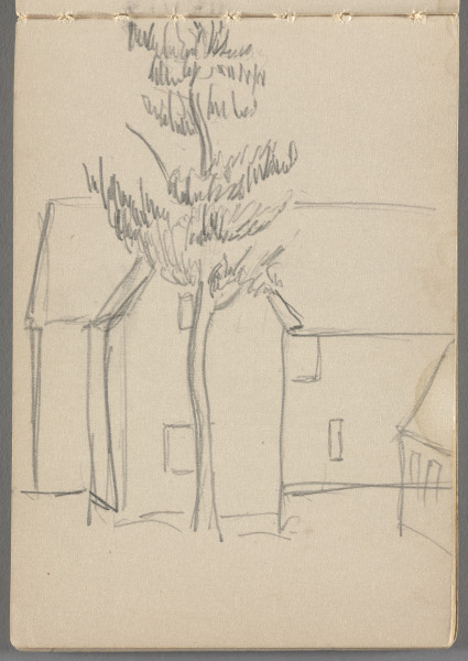 Sketchbook No. 4, page 11: Pencil sketch of house and tree