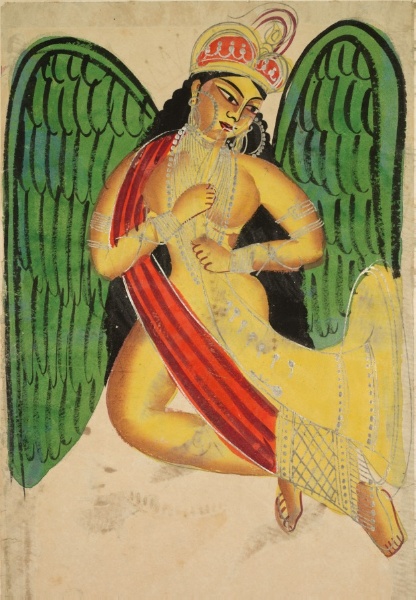 Winged Apsara with a Horn (recto)