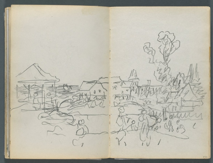 Sketchbook, The Dells, N° 127, page 150 &151: Coastal View with Houses