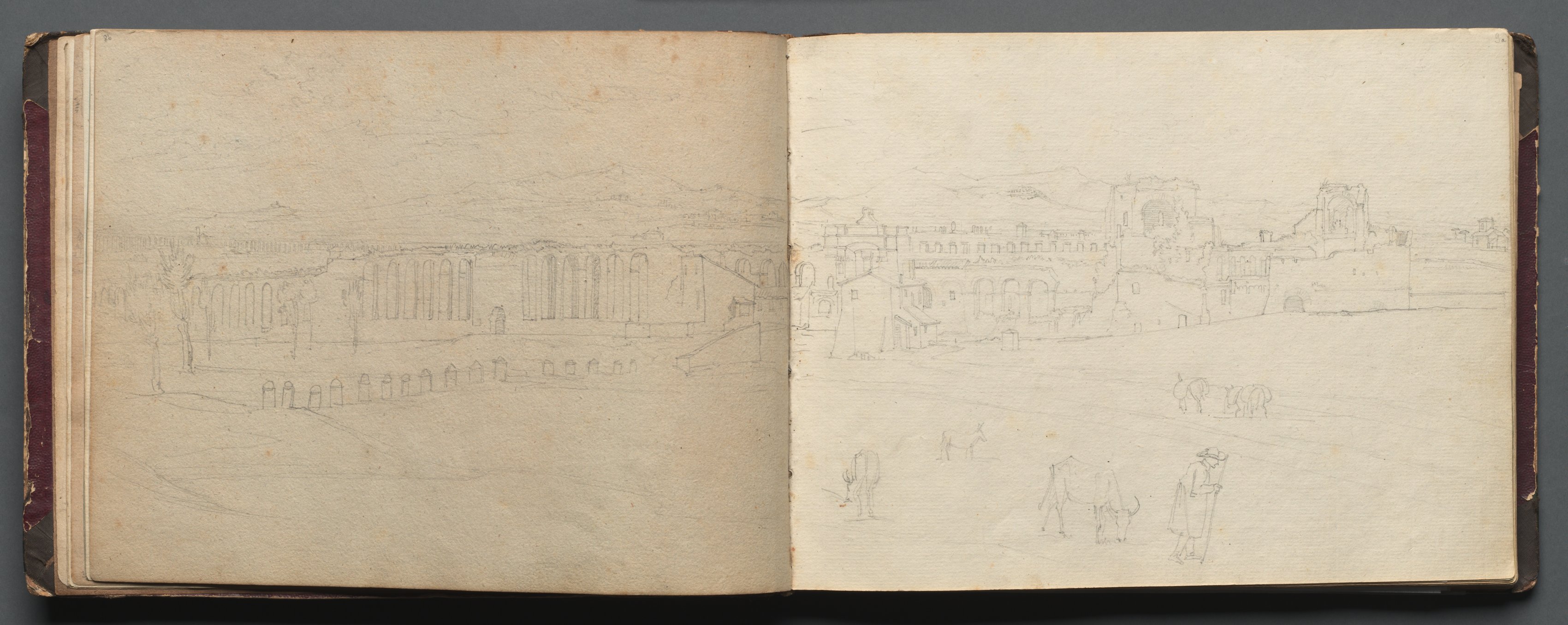 Album with Views of Rome and Surroundings, Landscape Studies, page 08b and 09 a: Panoramic view of Rome