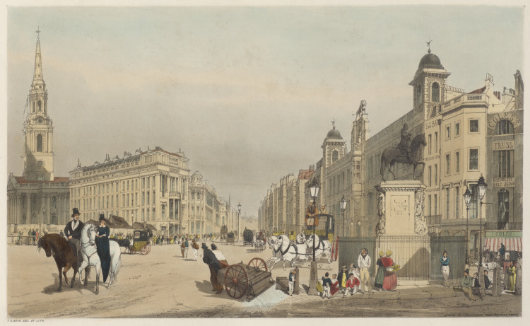 London As It Is:  Entrance to the Strand, from Charing Cross