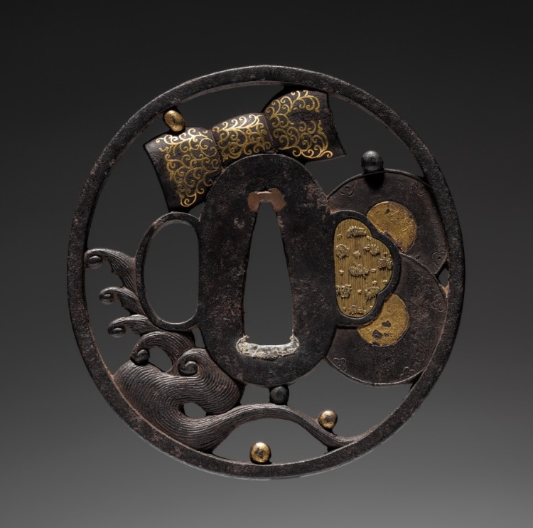 Sword Guard (Tsuba) with Drum in Waves