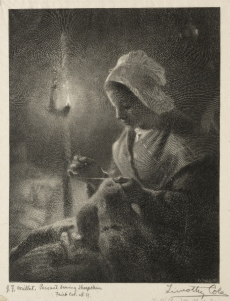 Girl Sewing by Lamplight
