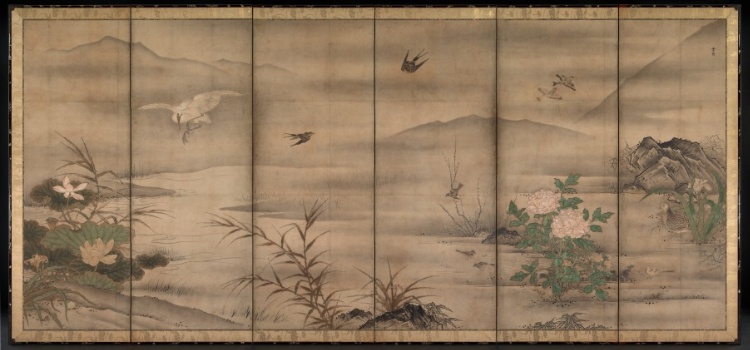 Birds and Flowers in a Landscape of the Four Seasons