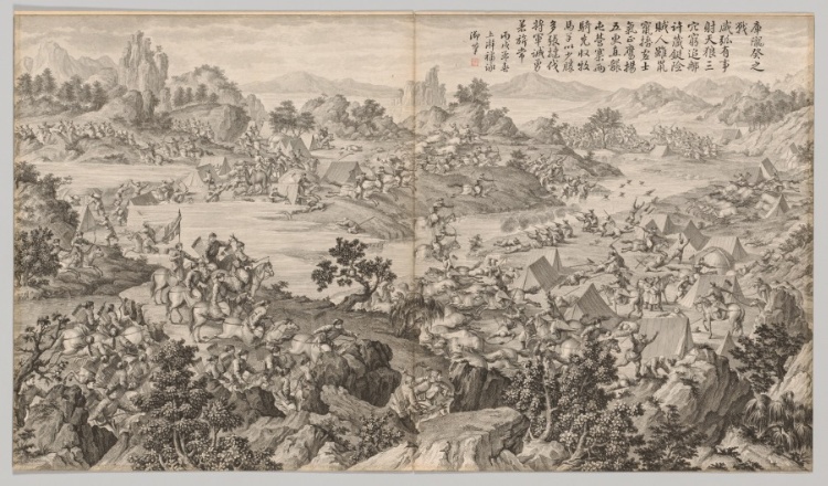 Battle of Kulongkui: from Battle Scenes of the Quelling of Rebellions in the Western Regions, with Imperial Poems