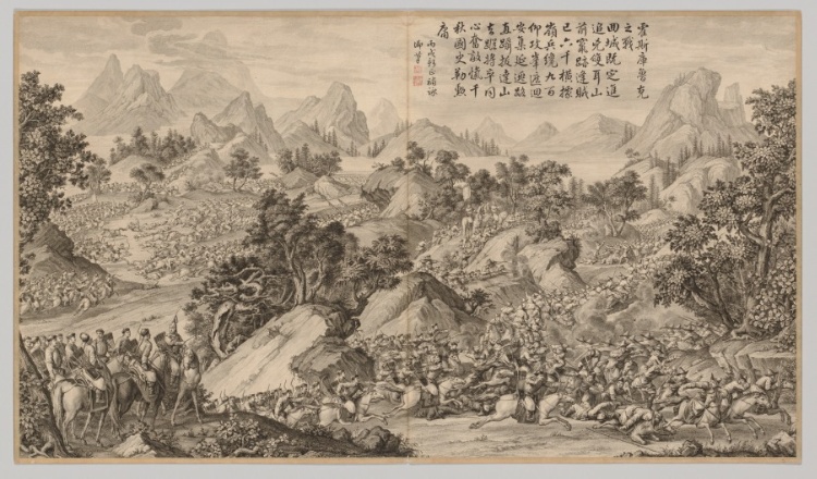 Battle at Heshi Kuluke: from Battle Scenes of the Quelling of Rebellions in the Western Regions, with Imperial Poems
