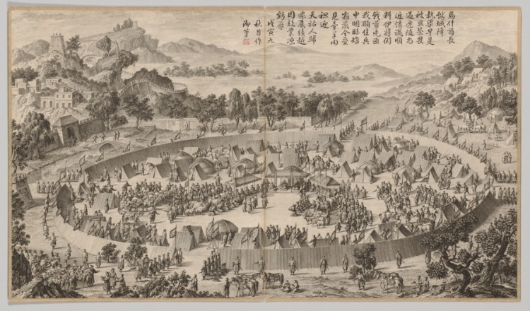 Chieftain Wushe Surrendering the City: from Battle Scenes of the Quelling of the Rebellions in the Western Regions, with imperial Poems