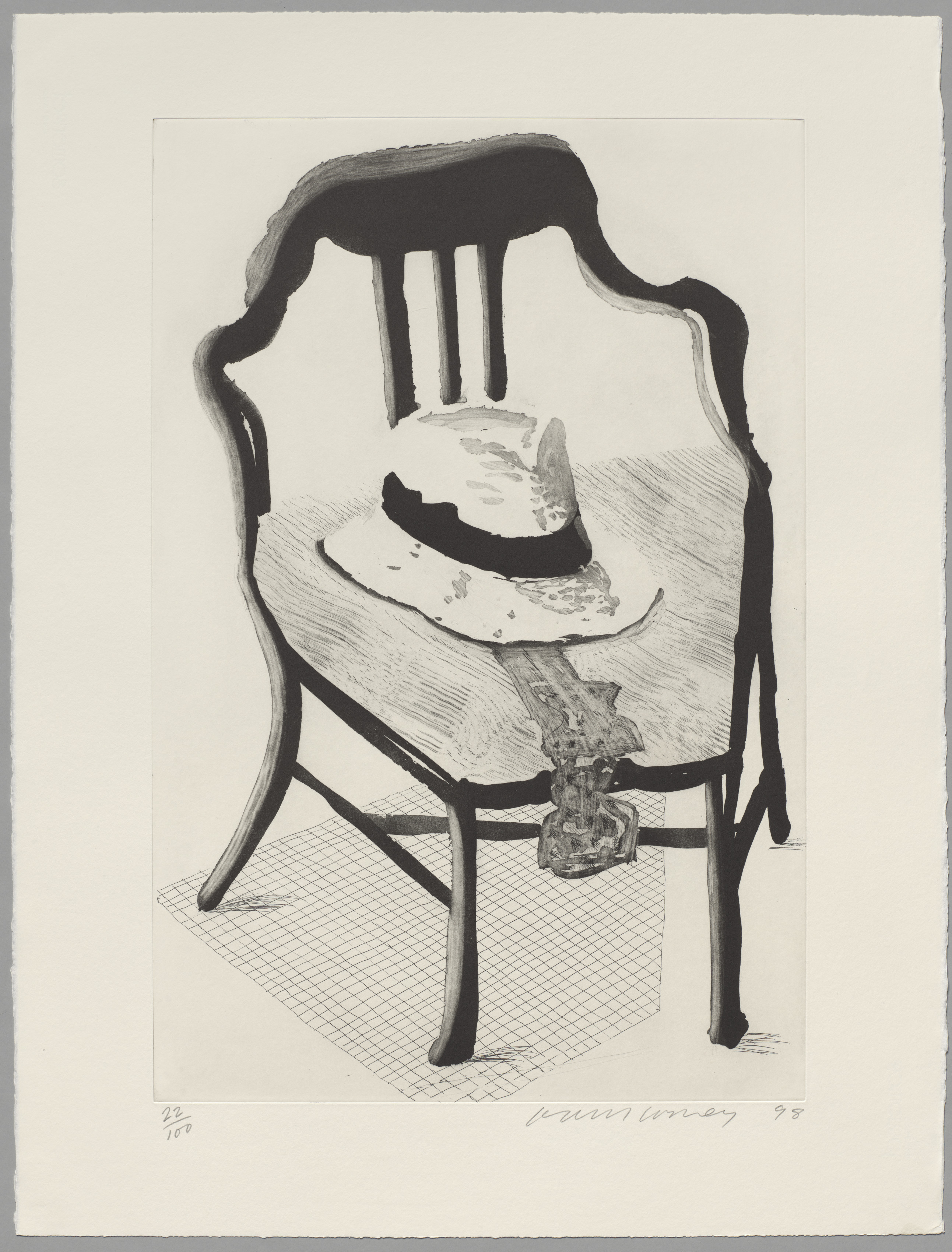 The Geldzahler Portfolio:  Panama Hat with a Bow Tie on a Chair