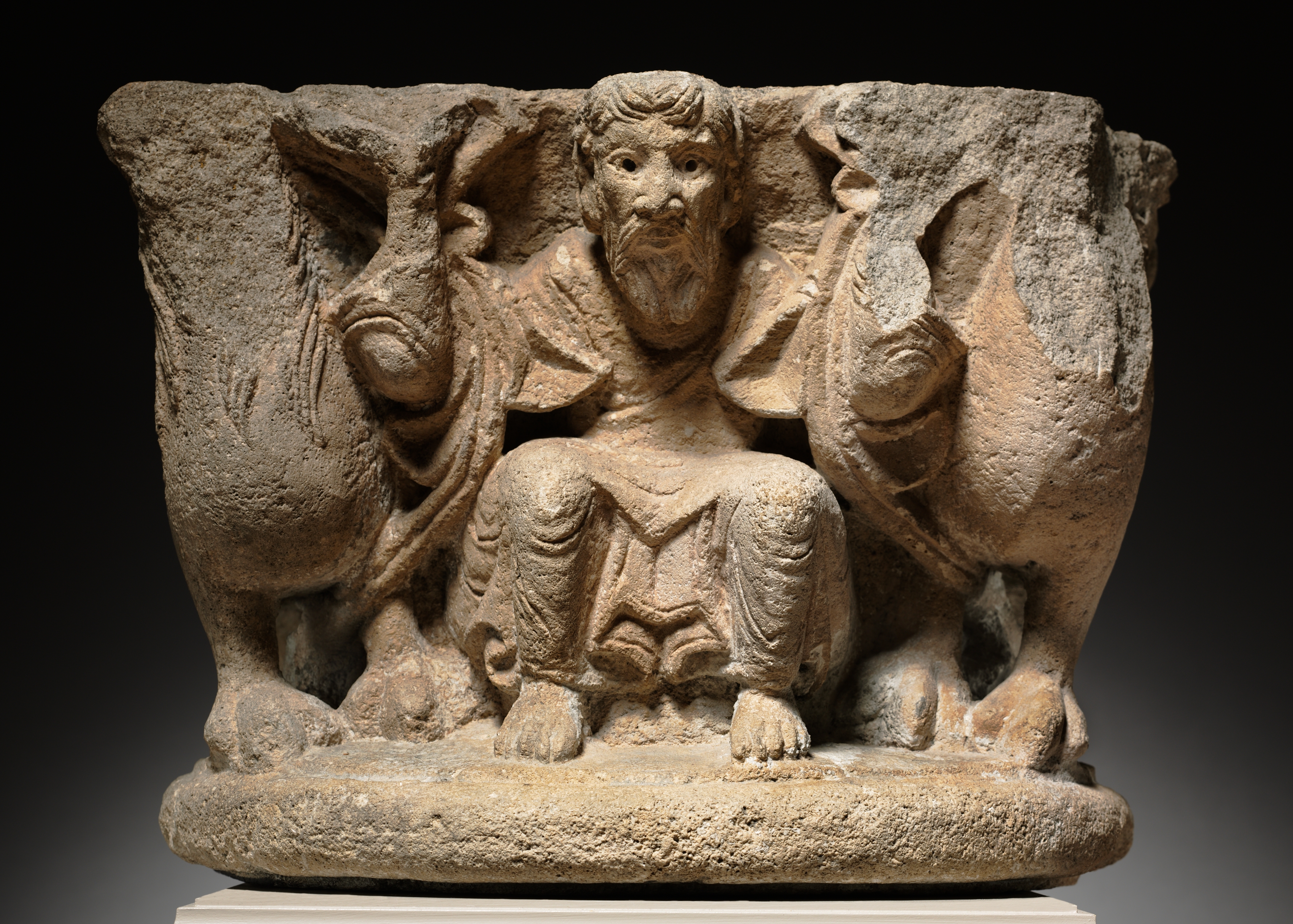 Engaged Capital with a Supporting (Caryatidal) Figure Flanked by Lions