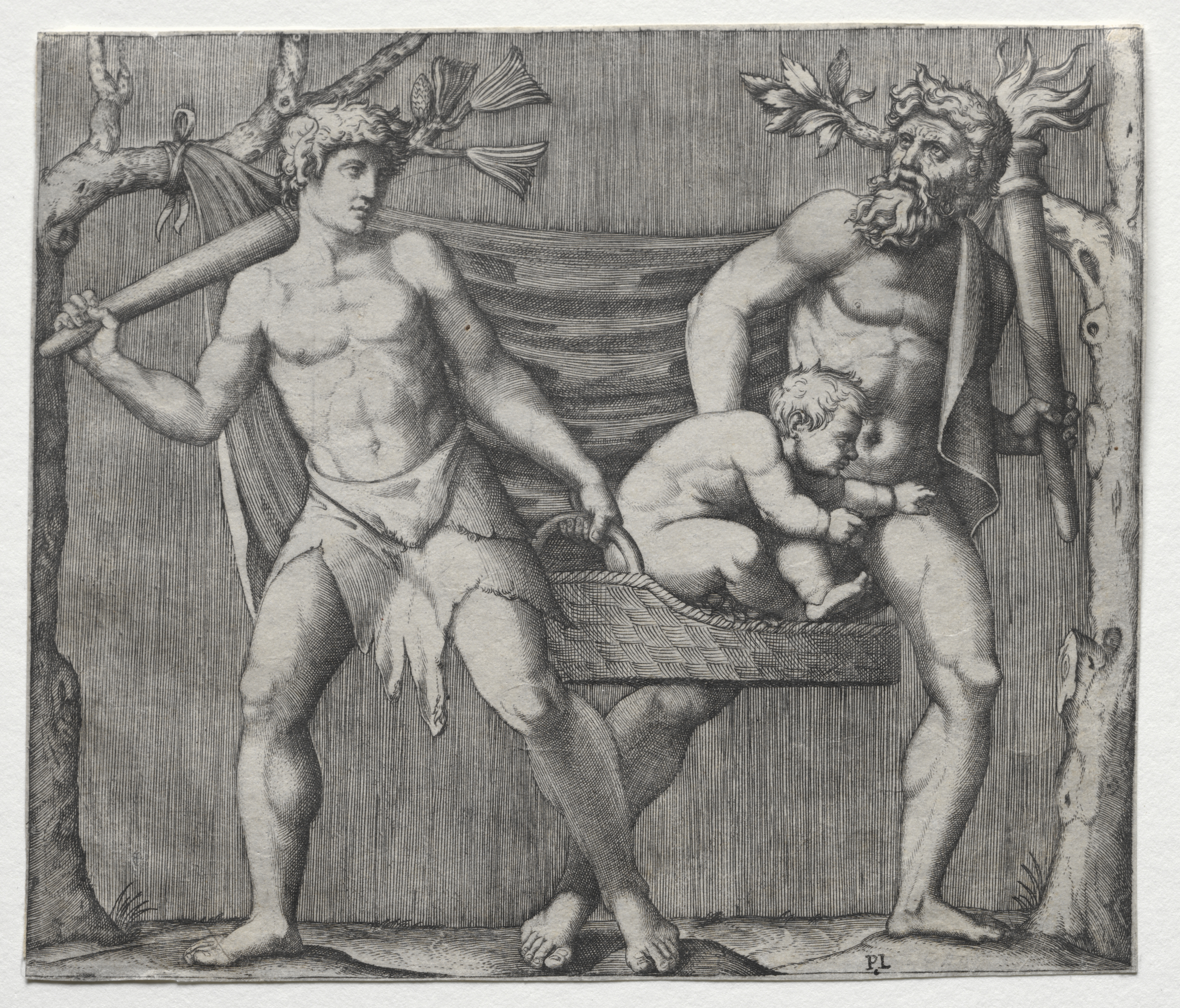 Two Fauns Carrying a Child in a Basket