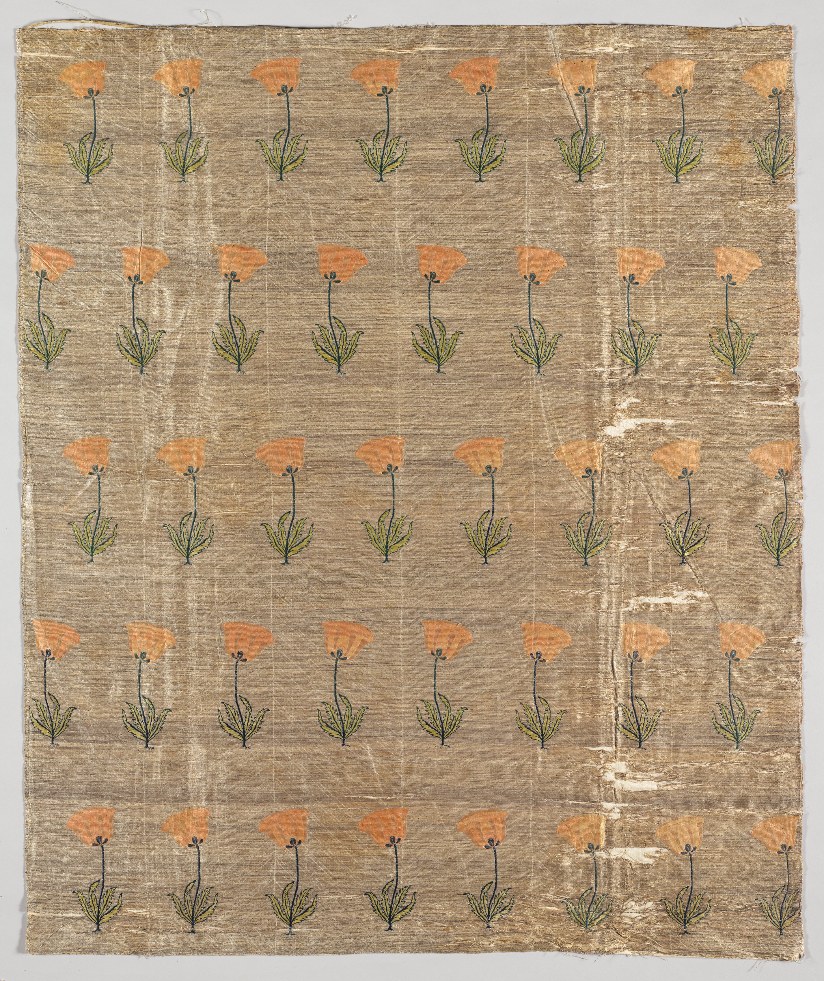 Textile with field of poppies on a golden ground