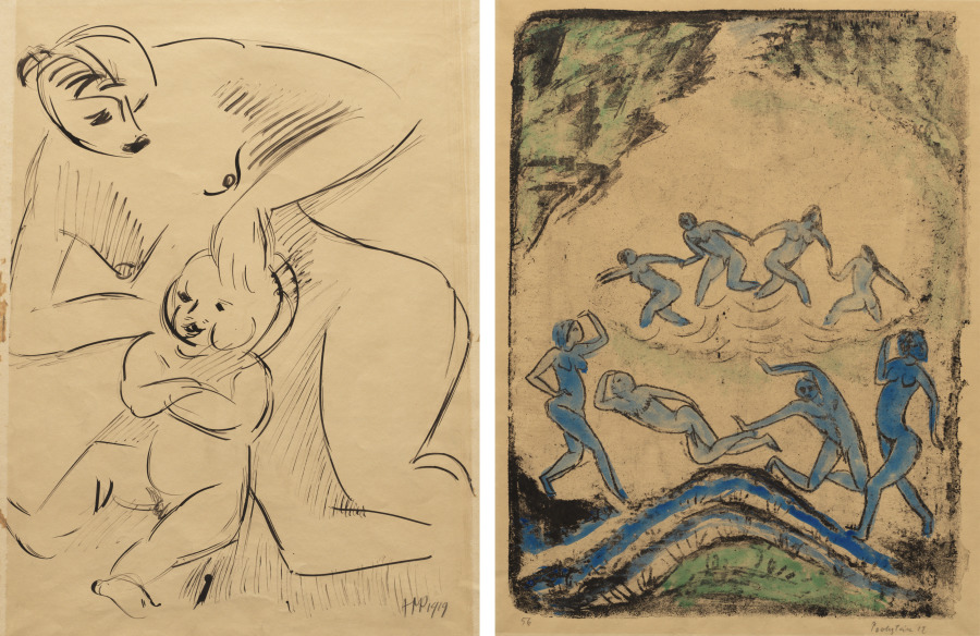 Mother and Child (recto); Bathers (verso), Max Pechstein, 1919