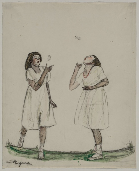Children Blowing Feathers