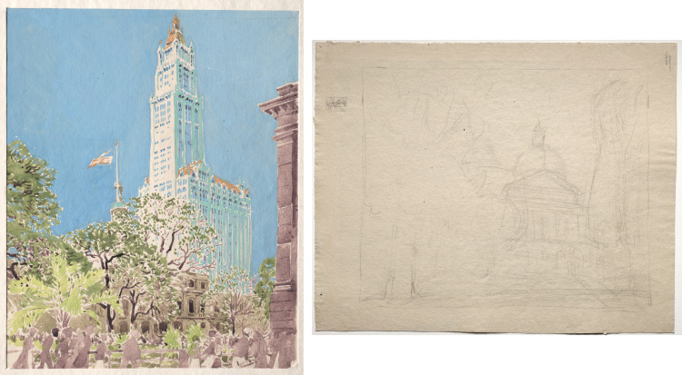 Madison Square (recto); Sketch for State House, Boston (verso)
