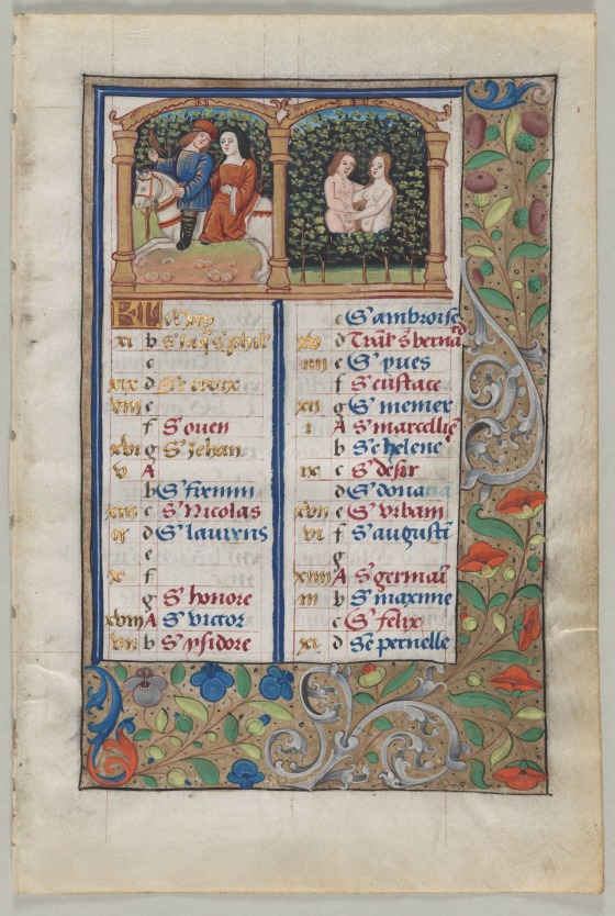 Leaf from a Book of Hours Calendar Page for May (recto