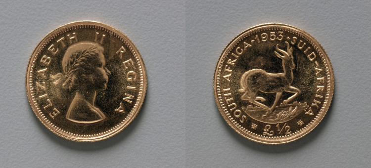 Half Pound: Elizabeth II (obverse); Springbok (reverse)