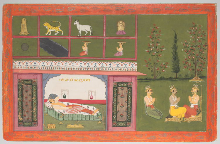 Prince Shreyamsa dreams of the coming of Rishabha, from a Panchakalyanaka (Five Auspicious Events)