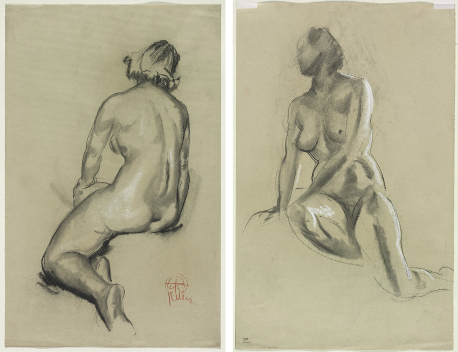 Nude Woman Seated, Seen from the Back (recto); Nude Woman Seated (verso), Henry Keller, c. 1891–1949
