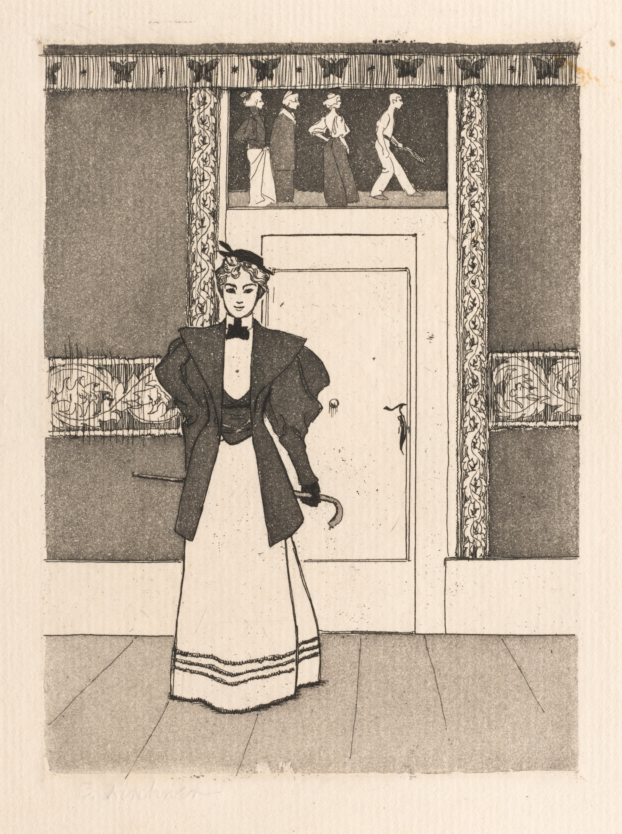 Interior with Young Woman in Walking Costume