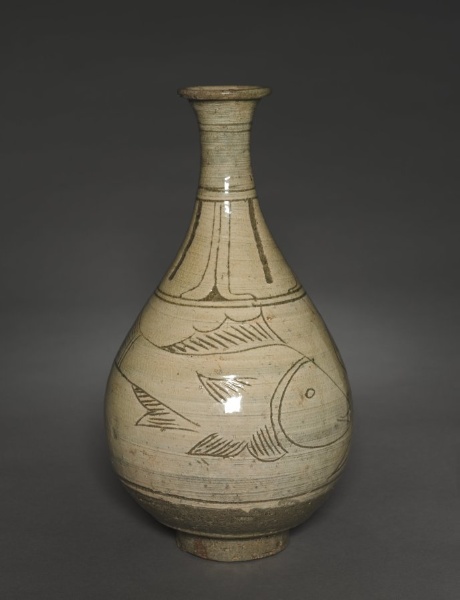 Bottle with Incised and Sgraffito Fish Design