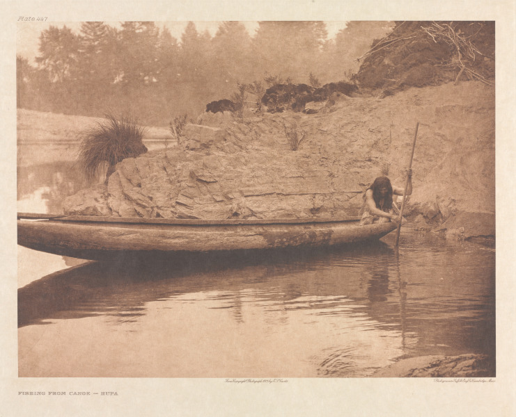 Portfolio XIII, Plate 447: Fishing from Canoe - Hupa