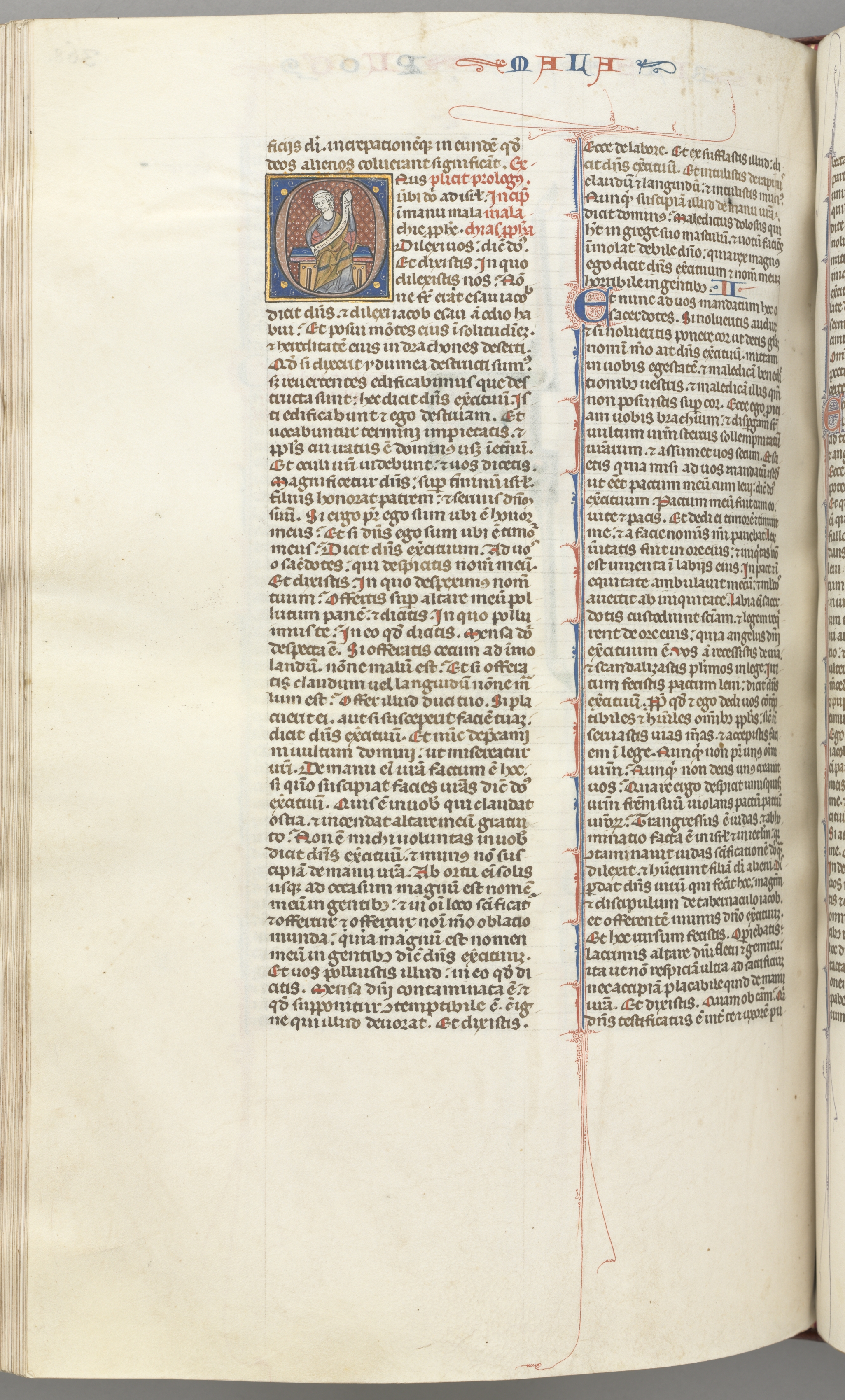 Fol. 368v, Malachi, historiated initial O, Malachi seated with a scroll