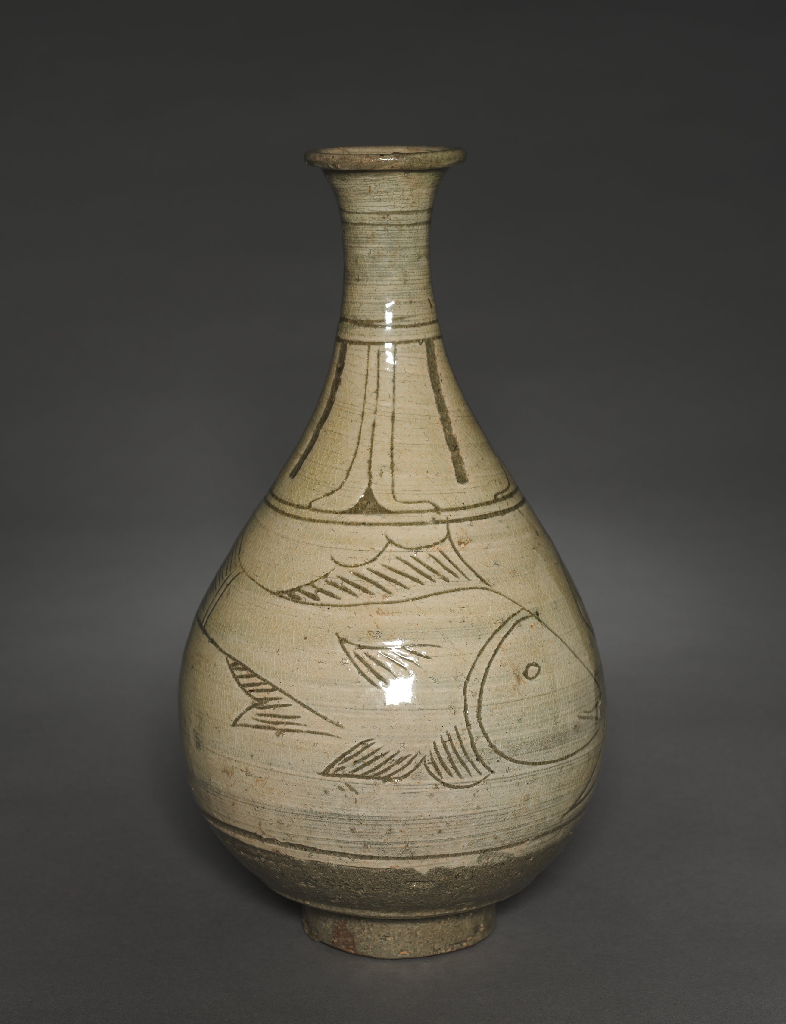 Bottle with Incised and Sgraffito Fish Design