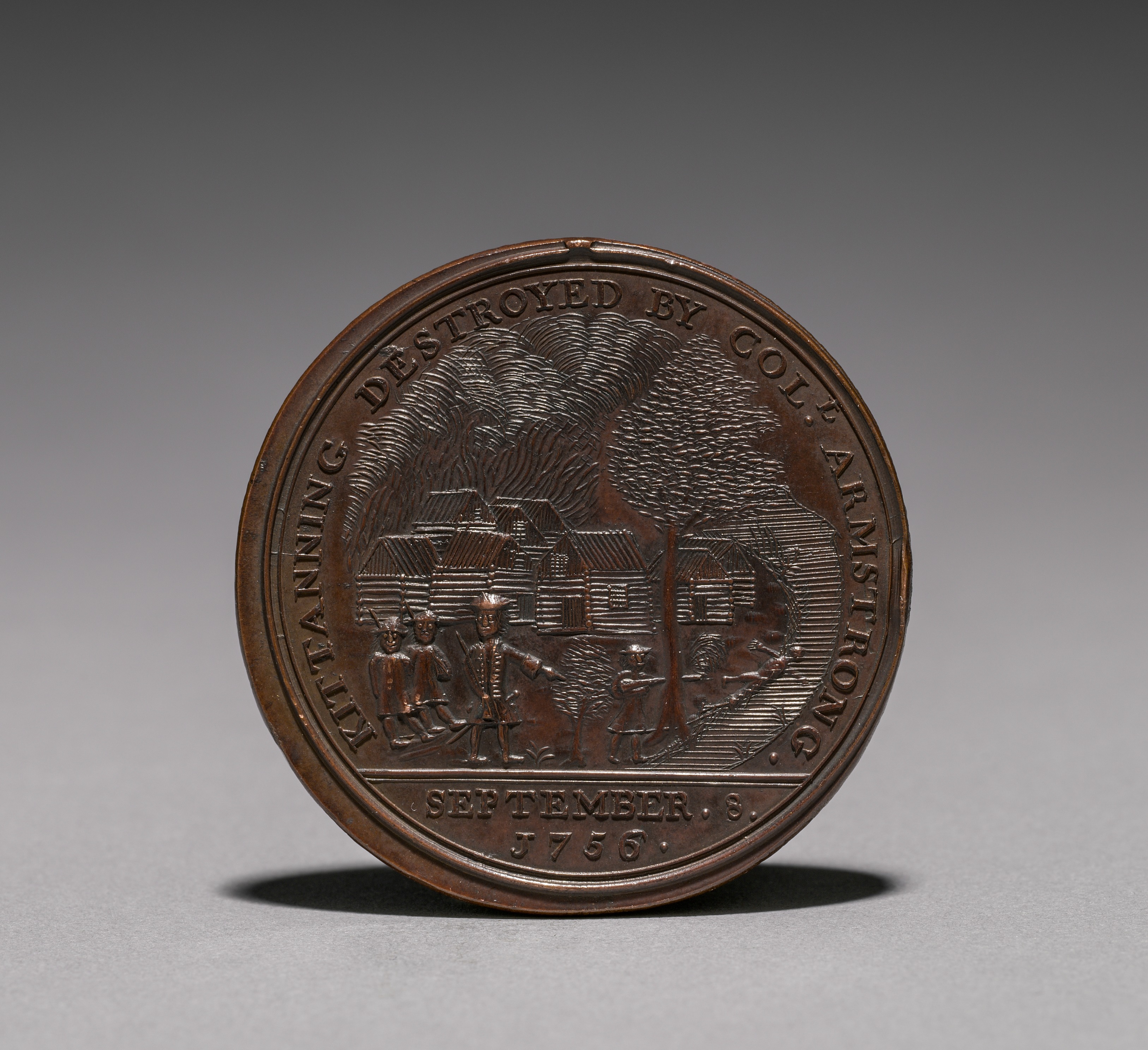 Medal:  Commemorating the Destruction of Kittanning by Col. Armstrong, 8 September 1756 (reverse)