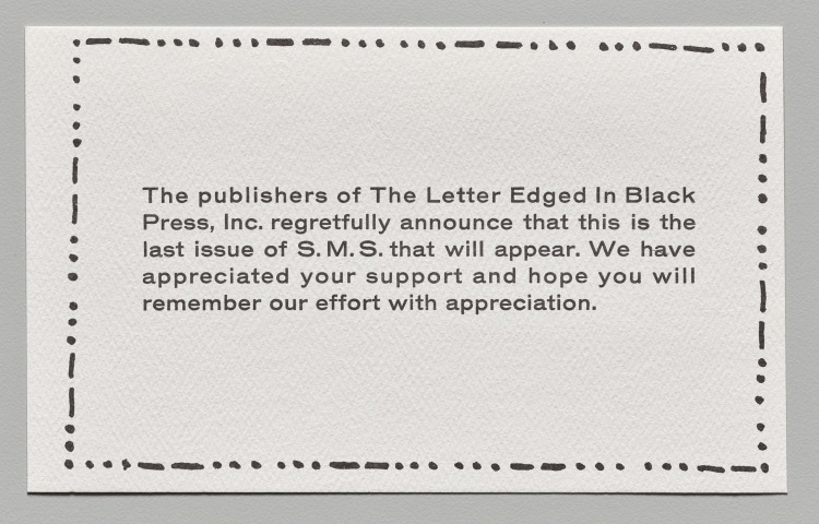 SMS: A Collection of Multiples, vol. 6: Announcement Card