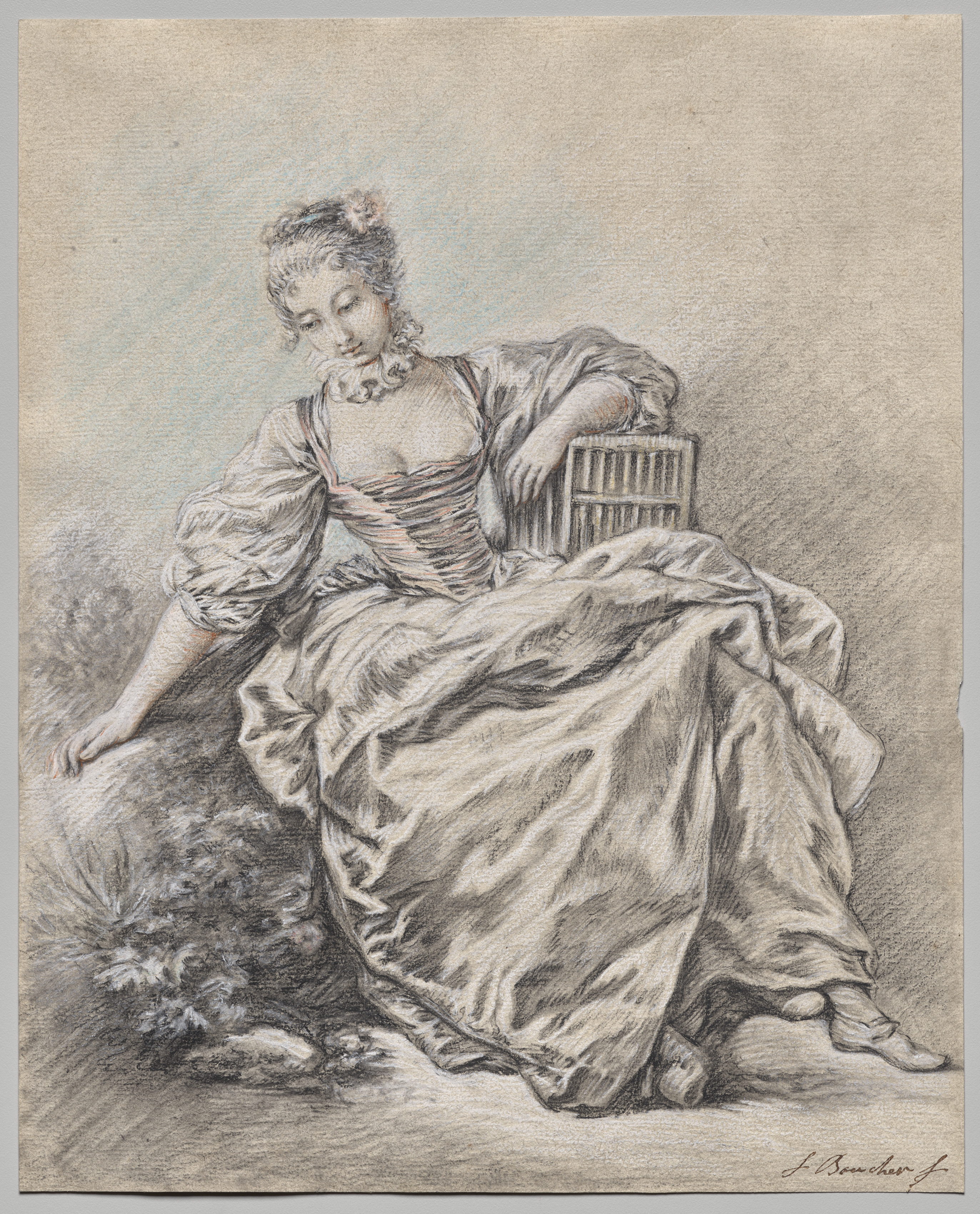 Seated Woman Holding a Bird Cage