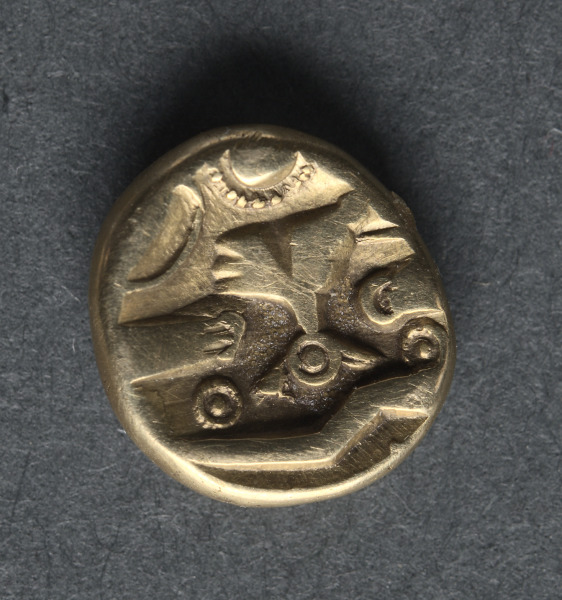 Quarter Stater: Tree-like Trophy on Triad of Ringed Pellets (obverse)