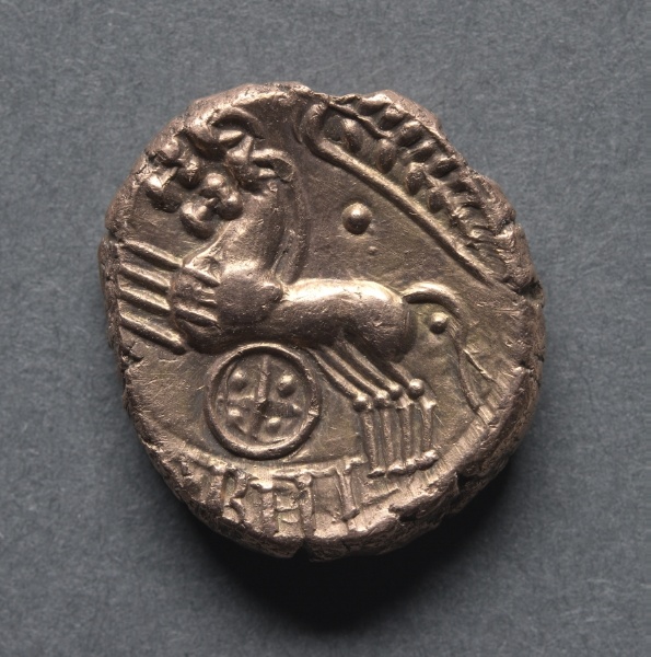 Cunobeline Stater: Two Horses and Wheel (reverse)