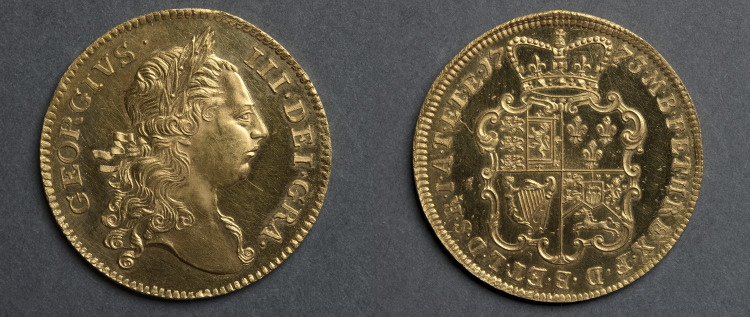 Two Guinea Piece: George III (obverse); Shield of Arms (reverse)