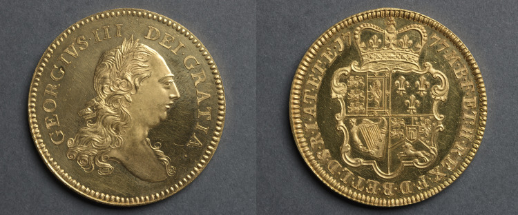 Five Guineas: George III (obverse); Shield of Arms (reverse)