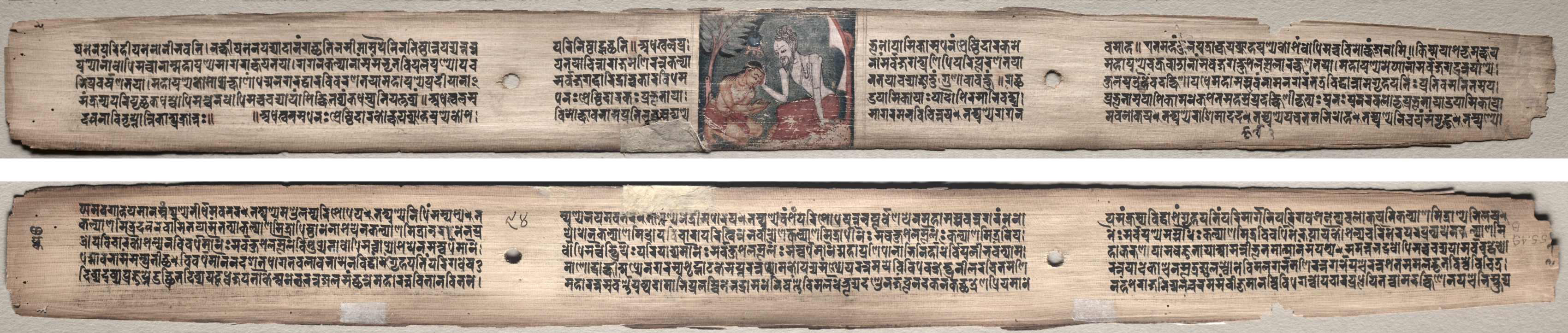 Folio 94 from a Gandavyuha-sutra (Scripture of the Supreme Array): Sudhana and the rishi Bhishmottaranirgosha (recto); text (verso)