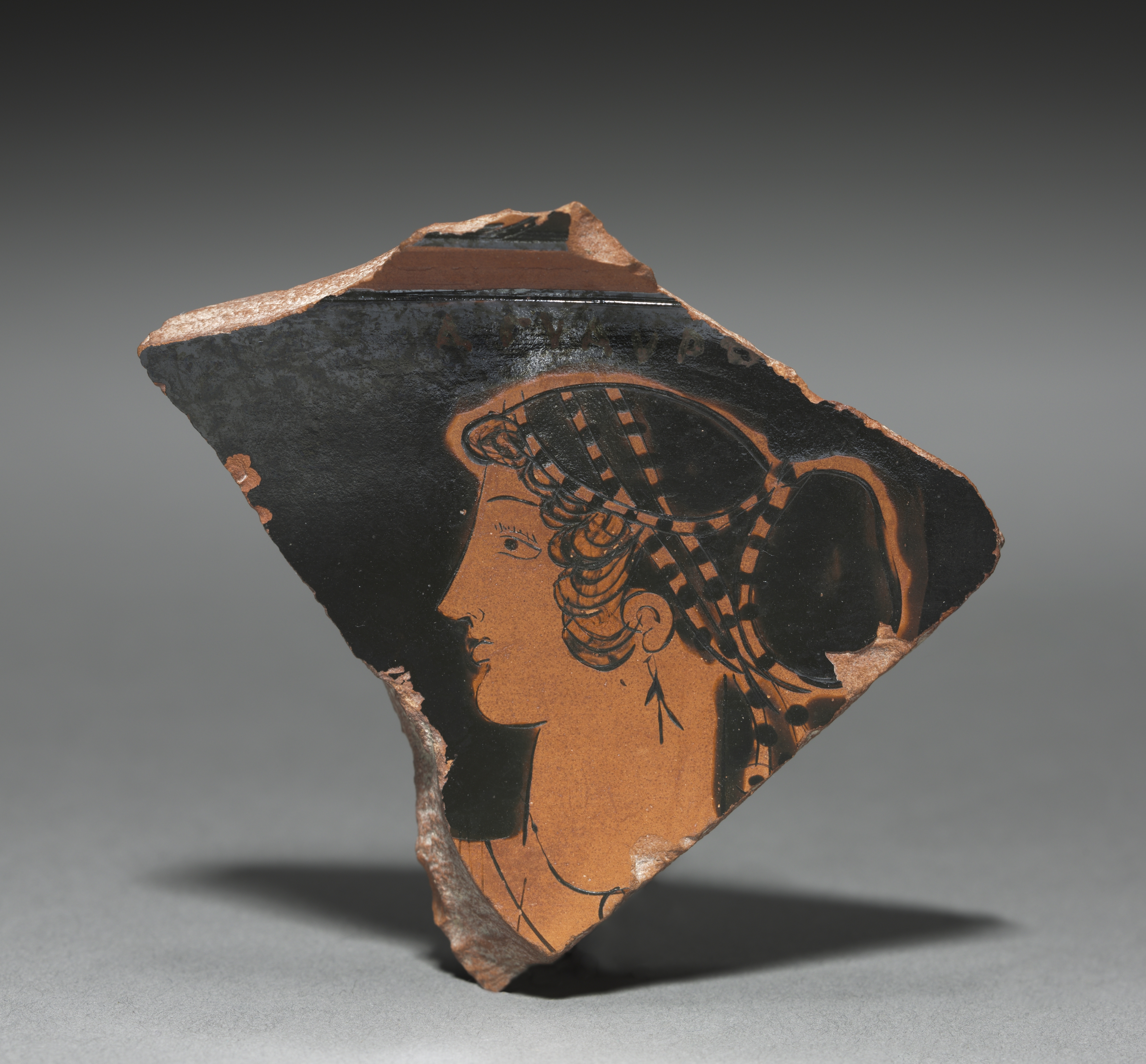 Fragment of a Red-Figure Bell-Krater or Calyx-Krater (Mixing Vessel): Female Head (Aglauros)