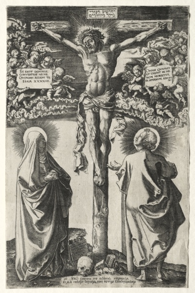 Christ on the cross between the virgin and St. John