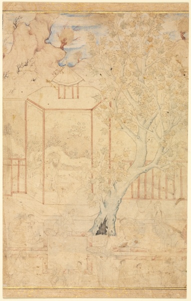 Garden Scene with a Master Instructing a Student in a Pavilion