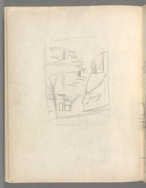 Sketchbook No. 6, page 110: Pencil buildings in rectangular borderline 