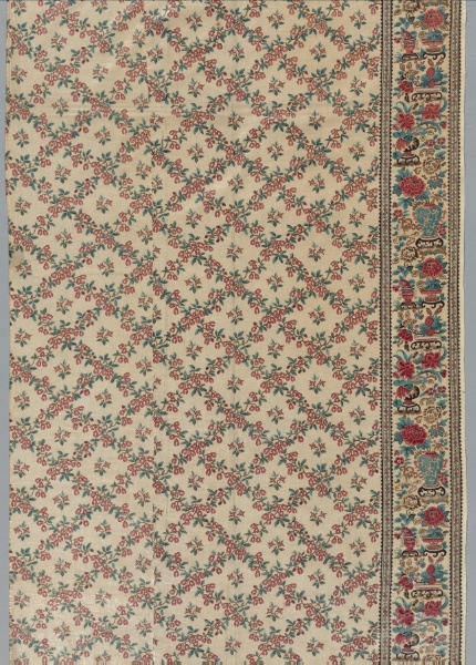 Roller-Printed Glazed Chintz with Flower and Vase Design