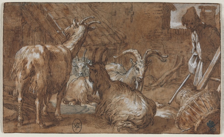 A Barnyard with Goats and a Goatherd