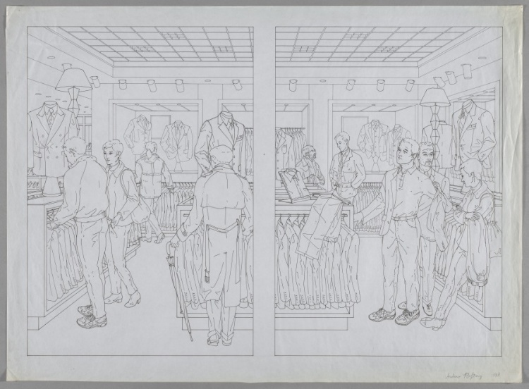 Studies for Suit Shopping: An Engraved Narrative 